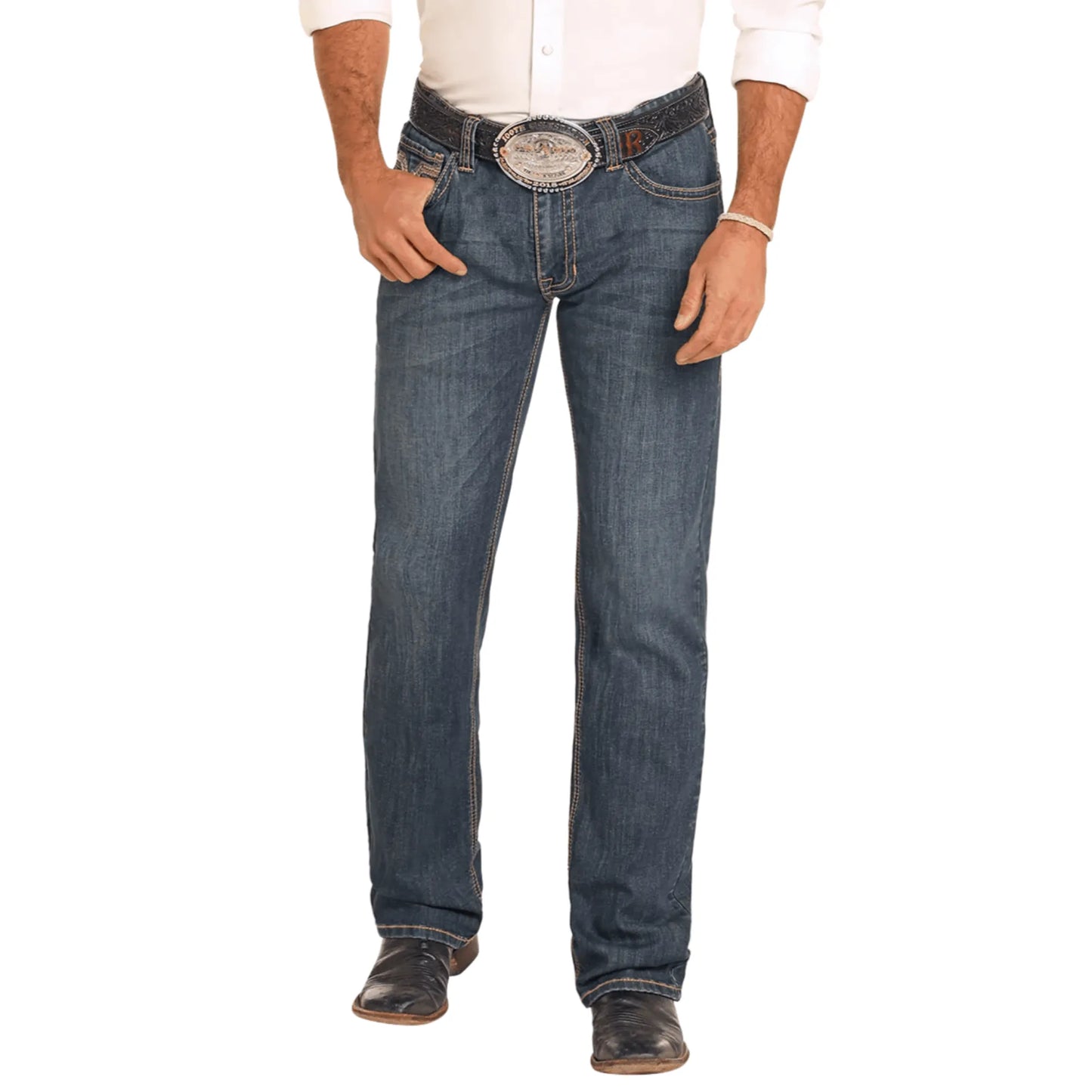 Slim Fit Thick Stitch Straight Leg Jeans - Men Rock&Roll Jean BM1RD04824 - El Rodeo Western Boutique