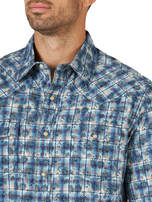 Men Wrangler Shirt Retro Blue/Bk/Wh 112318864