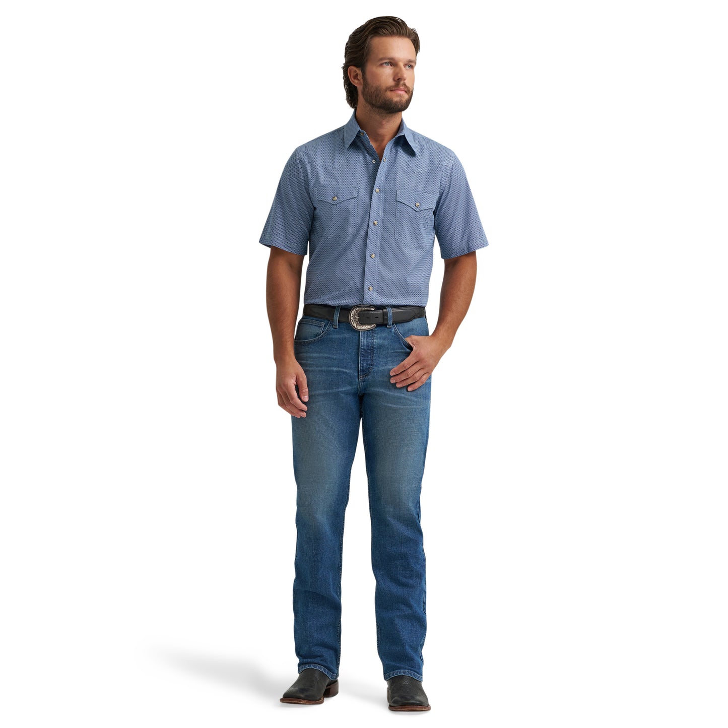 Men Wrangler Shirt (SS) Competition Blue 112378712