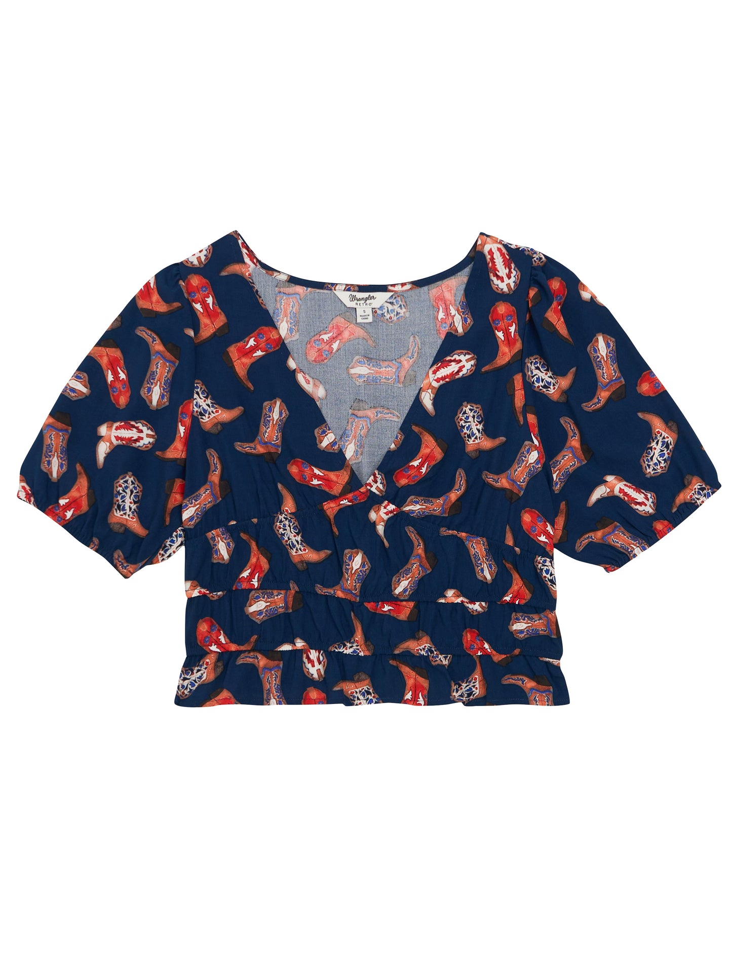 Women Wrangler Puff Sleeve V-Neck Blouse 112379488