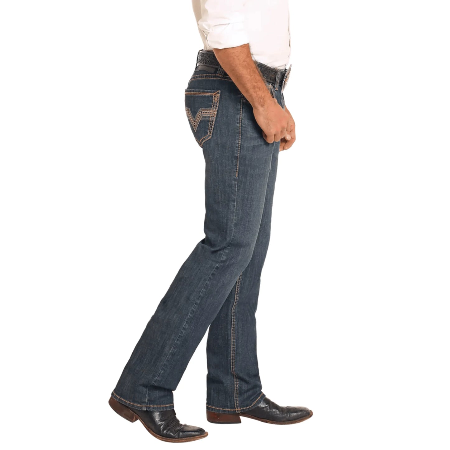 Slim Fit Thick Stitch Straight Leg Jeans - Men Rock&Roll Jean BM1RD04824 - El Rodeo Western Boutique