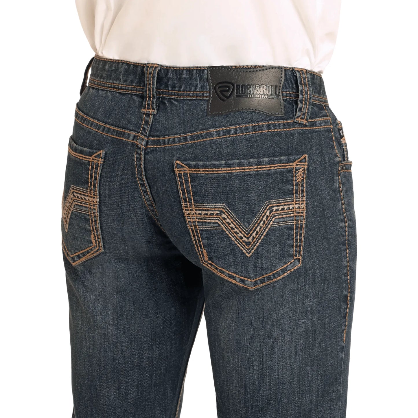 Slim Fit Thick Stitch Straight Leg Jeans - Men Rock&Roll Jean BM1RD04824 - El Rodeo Western Boutique