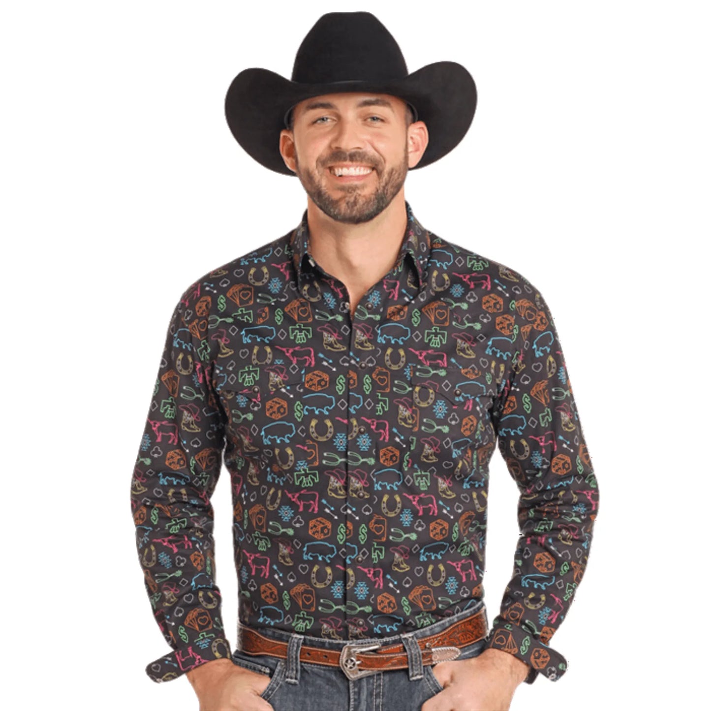 Panhandle Men's Neon Novelty Print Snap Shirt - RMN2S03847 - El Rodeo Western Boutique