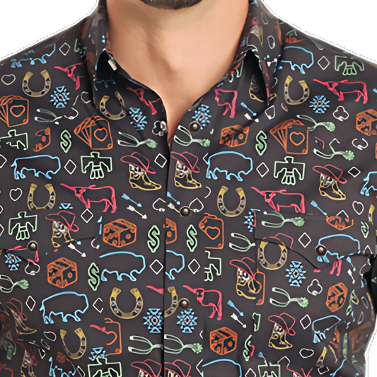 Panhandle Men's Neon Novelty Print Snap Shirt - RMN2S03847 - El Rodeo Western Boutique