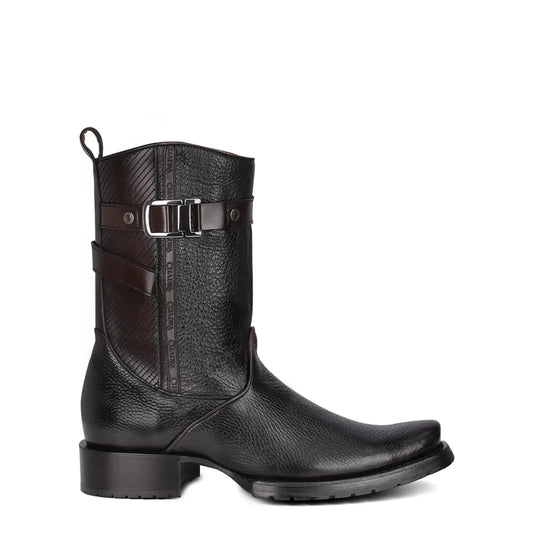 Men’s Western Footwear: Black Cowboy Boots, Bovine, Slip-On with Zipper - Men Cuadra Boot CU630 - El Rodeo Western Boutique