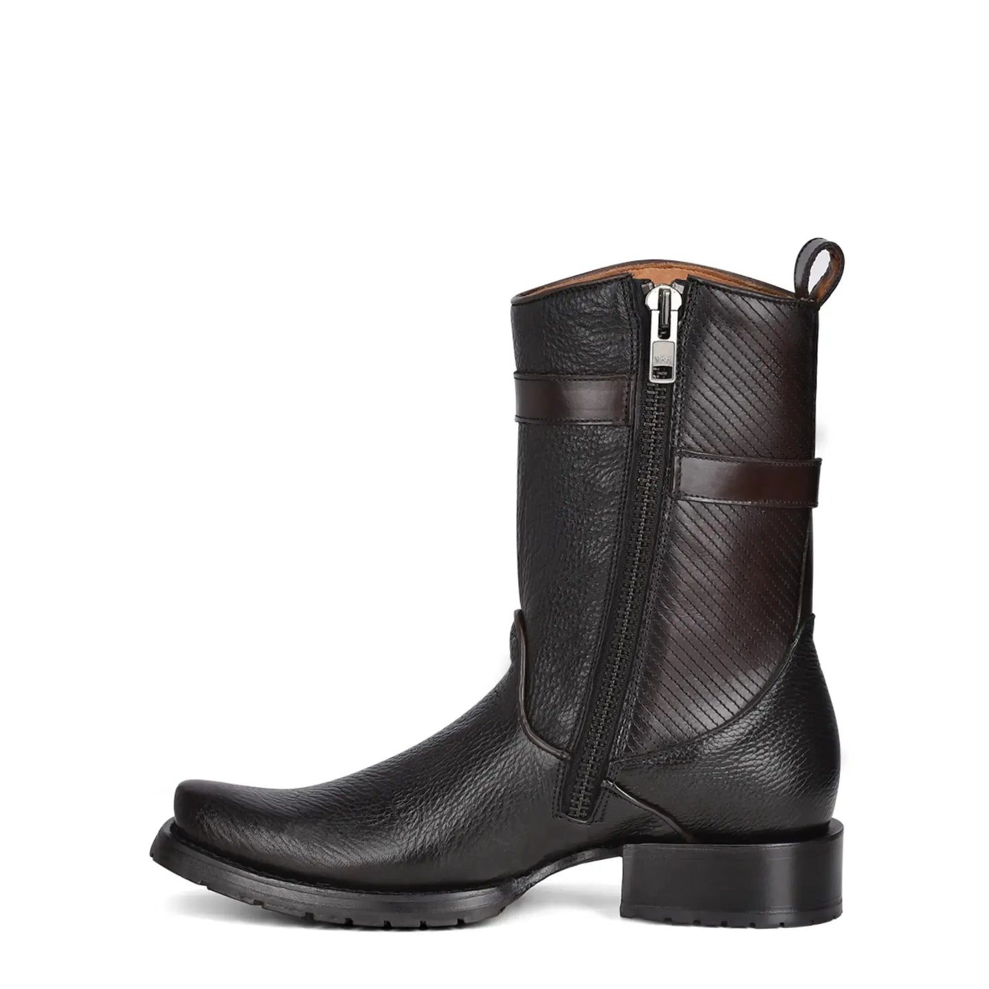 Men’s Western Footwear: Black Cowboy Boots, Bovine, Slip-On with Zipper - Men Cuadra Boot CU630 - El Rodeo Western Boutique