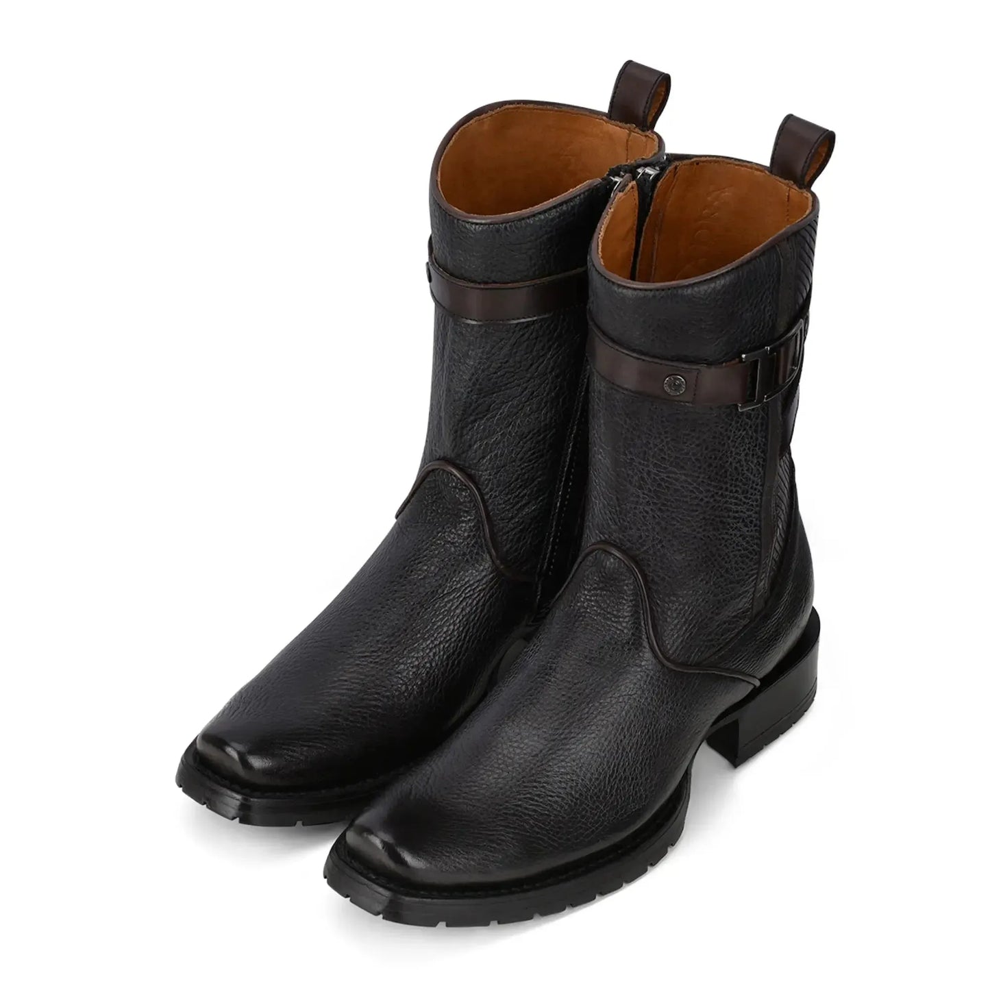 Men’s Western Footwear: Black Cowboy Boots, Bovine, Slip-On with Zipper - Men Cuadra Boot CU630 - El Rodeo Western Boutique