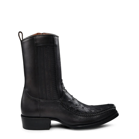 Full Quill Ostrich Skin Cowboy Boots – Black Leather, Easy Closure - Men Cuadra Boot CU802 - El Rodeo Western Boutique