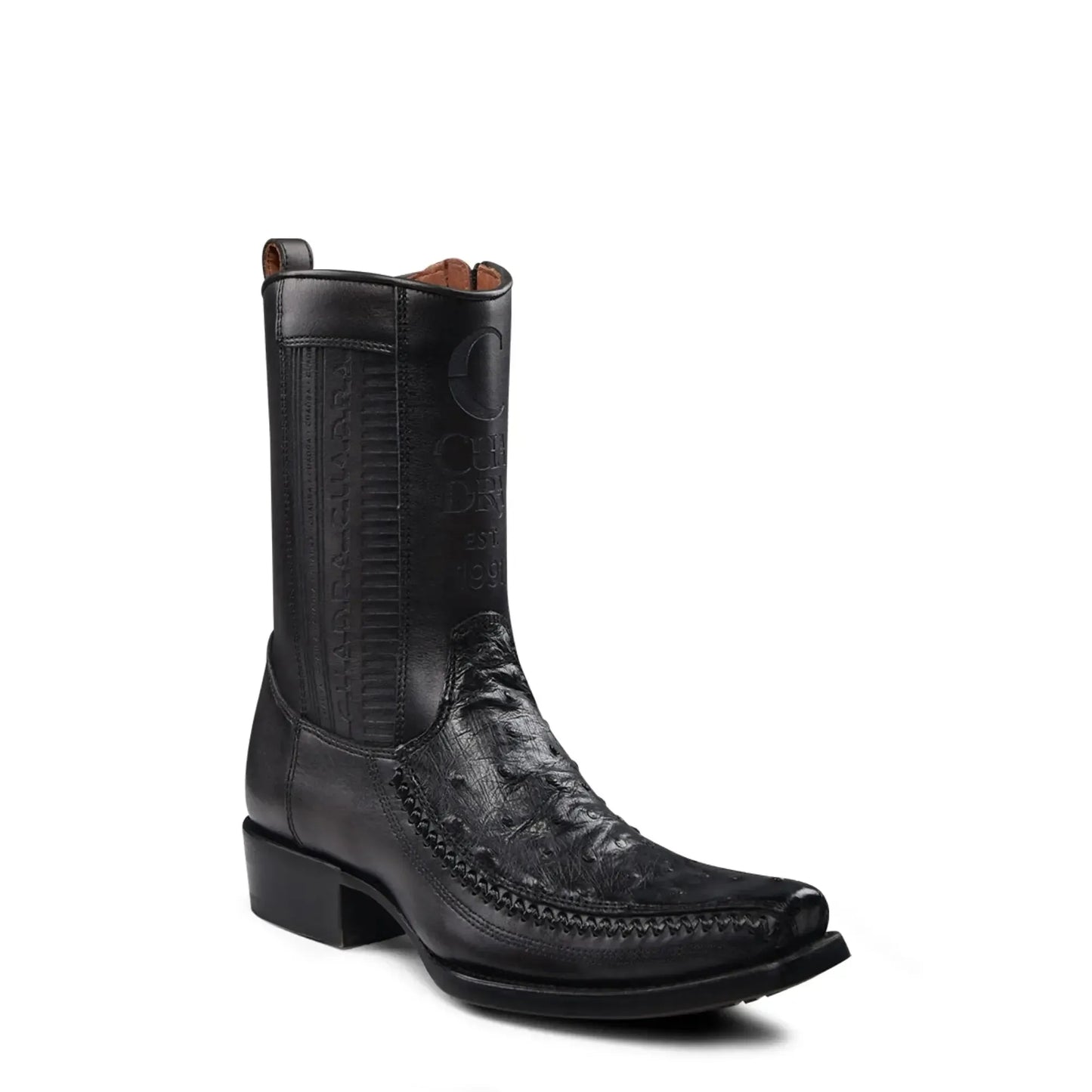 Full Quill Ostrich Skin Cowboy Boots – Black Leather, Easy Closure - Men Cuadra Boot CU802 - El Rodeo Western Boutique