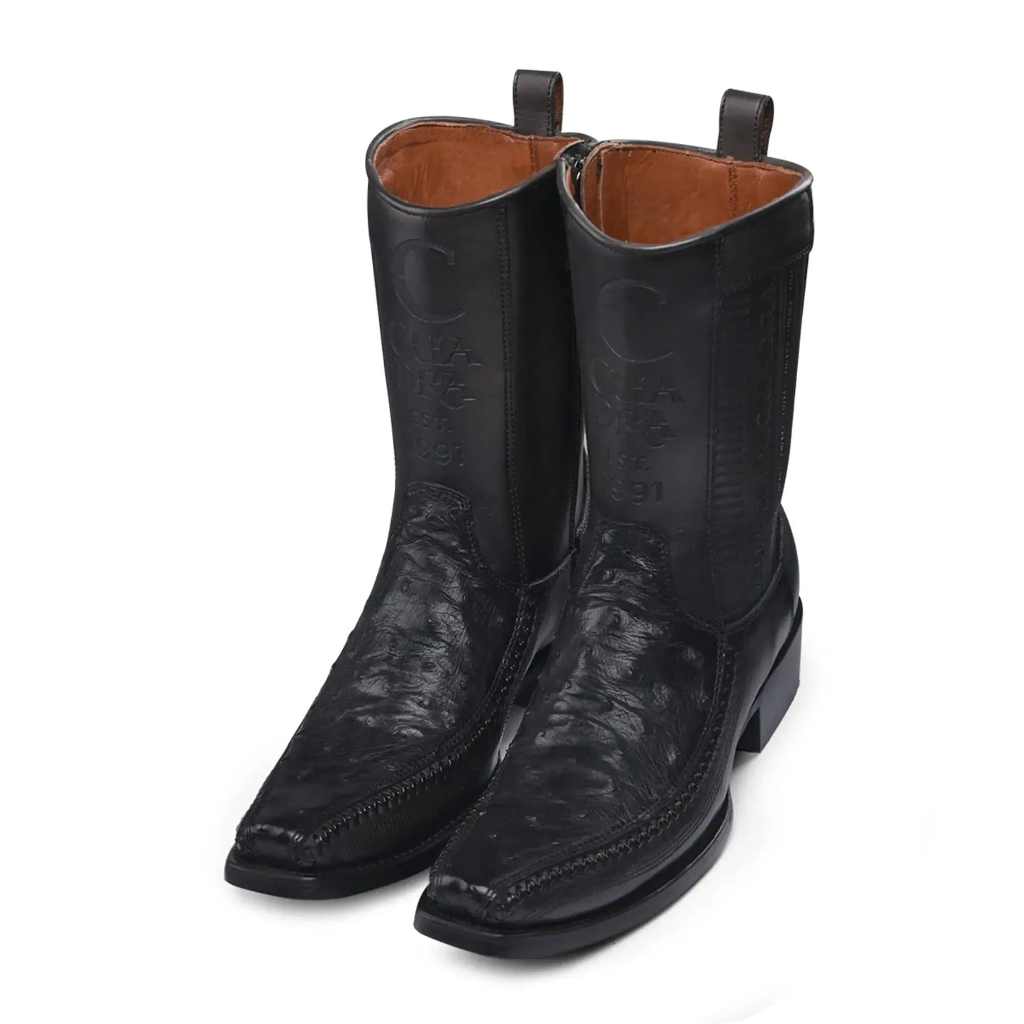 Full Quill Ostrich Skin Cowboy Boots – Black Leather, Easy Closure - Men Cuadra Boot CU802 - El Rodeo Western Boutique