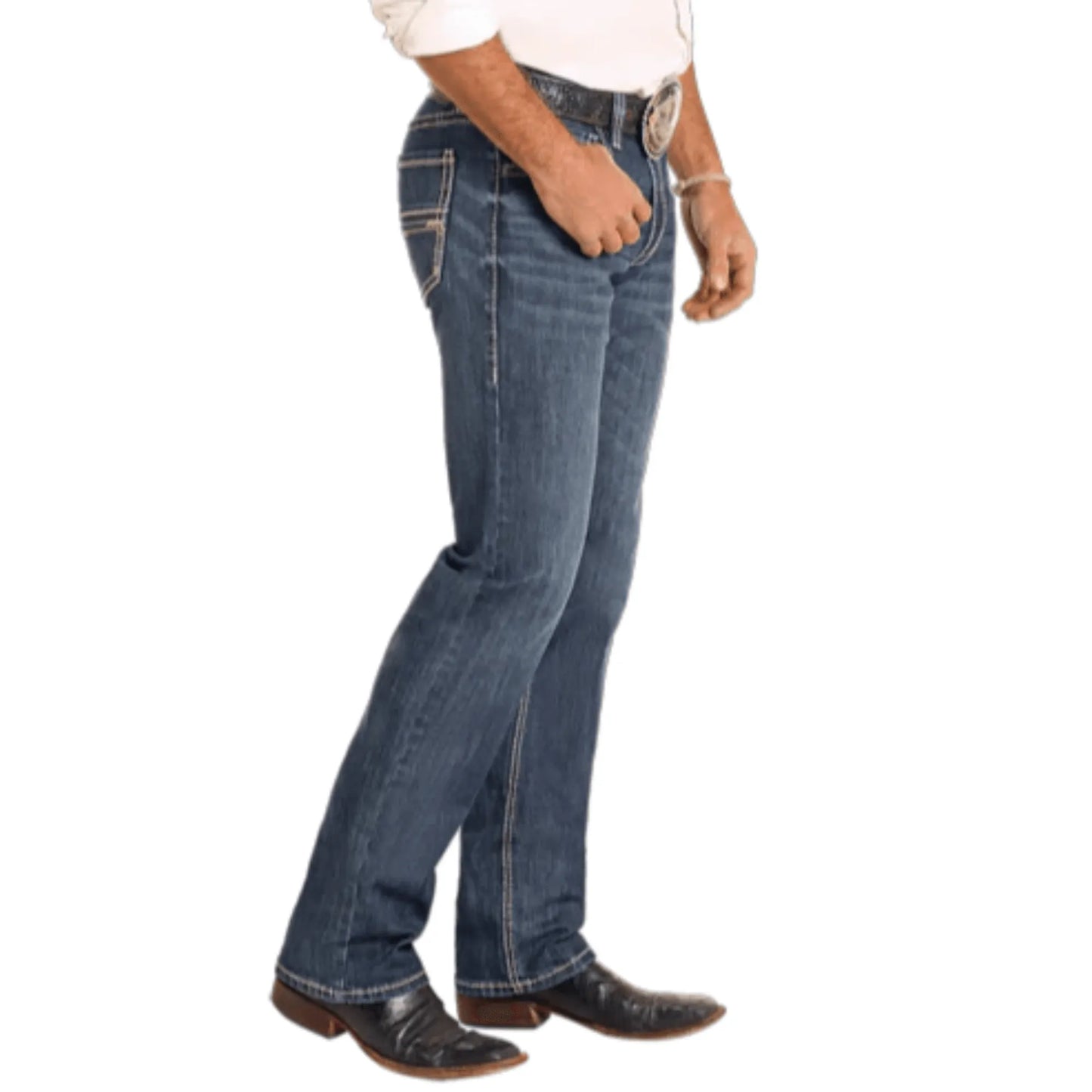 Slim Fit Raised Stitch Straight Leg Jeans - Men Rock&Roll Jean BM1RD04827 - El Rodeo Western Boutique