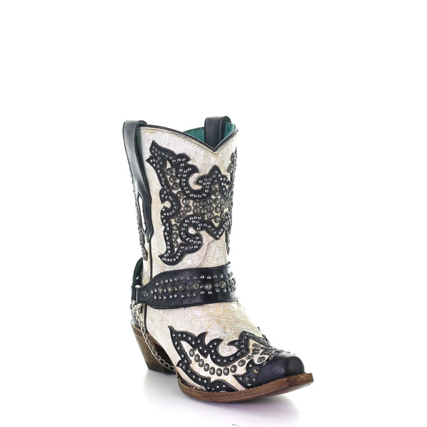Corral Ladies White With Black Overlay Embroidery & Stud Boots A3973 - El Rodeo Western Boutique