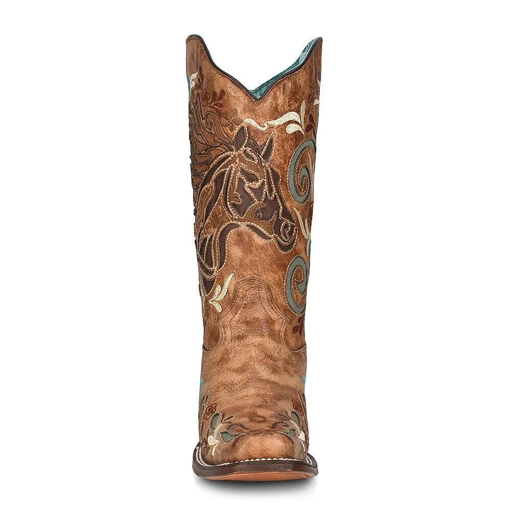 Comfort Meets Style: Women's Cowboy Boots with Floral & Horse-Inspired Details - Corral Boots A4266 - El Rodeo Western Boutique