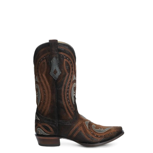 Brown Suede Boots for Men – Western Style Slip On Leather Calf High Footwear - Men Corral Boots A4661 - El Rodeo Western Boutique