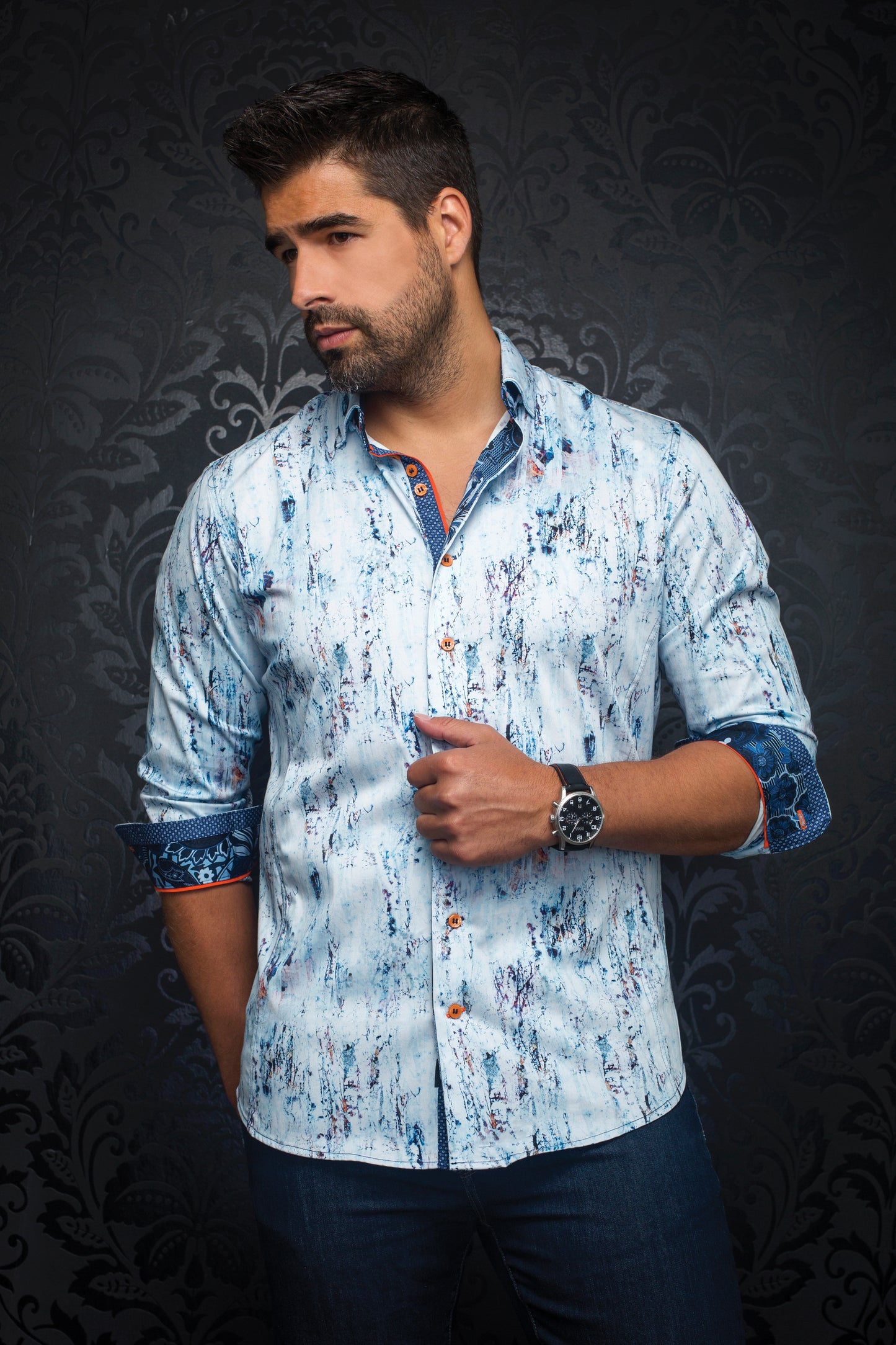 Men Au Noir Woven Shirt Albany Lt Blue