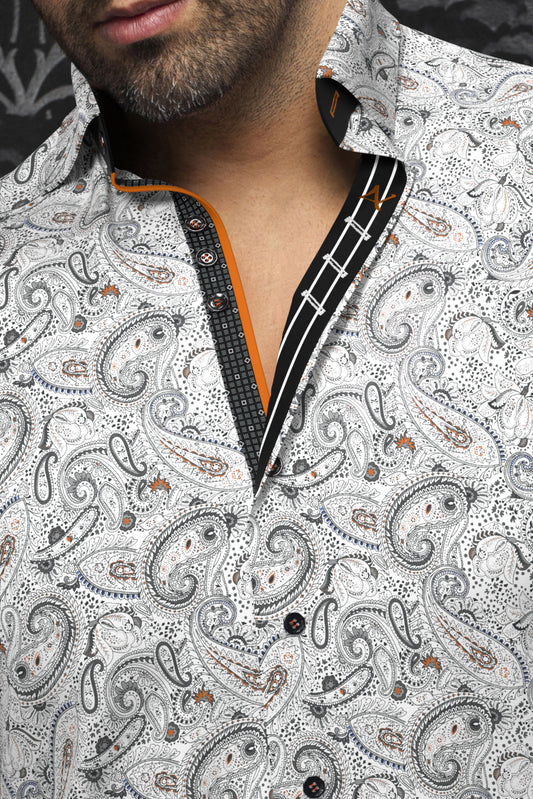 Men Au Noir Woven Shirt Alto White Orange