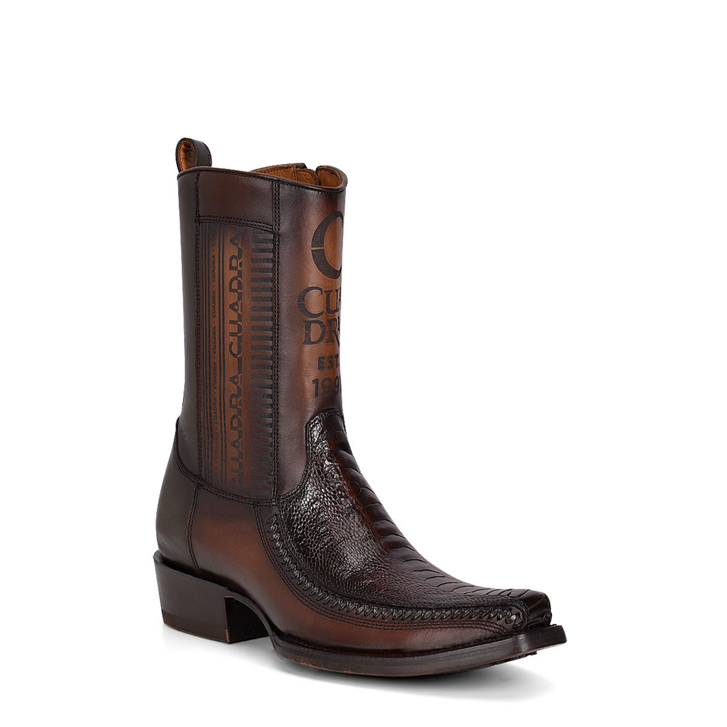 Men’s Exotic Ostrich Boots, Brown Skin Leather with Hook and Eye Closure - Men Cuadra CU631