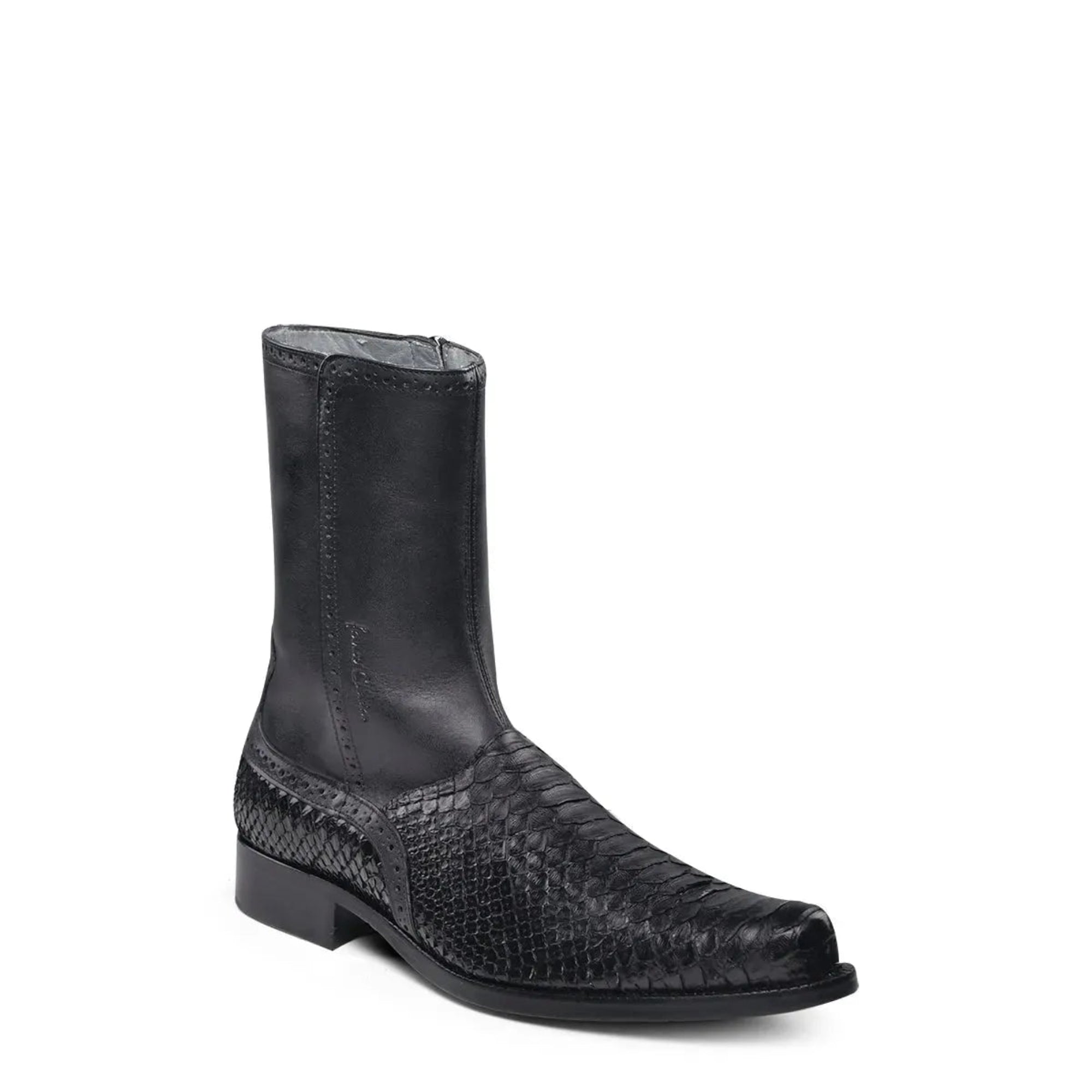 靴 Kmrii studs python boots Black Exotic Boots for Men With Python Skin, Zipper & Round