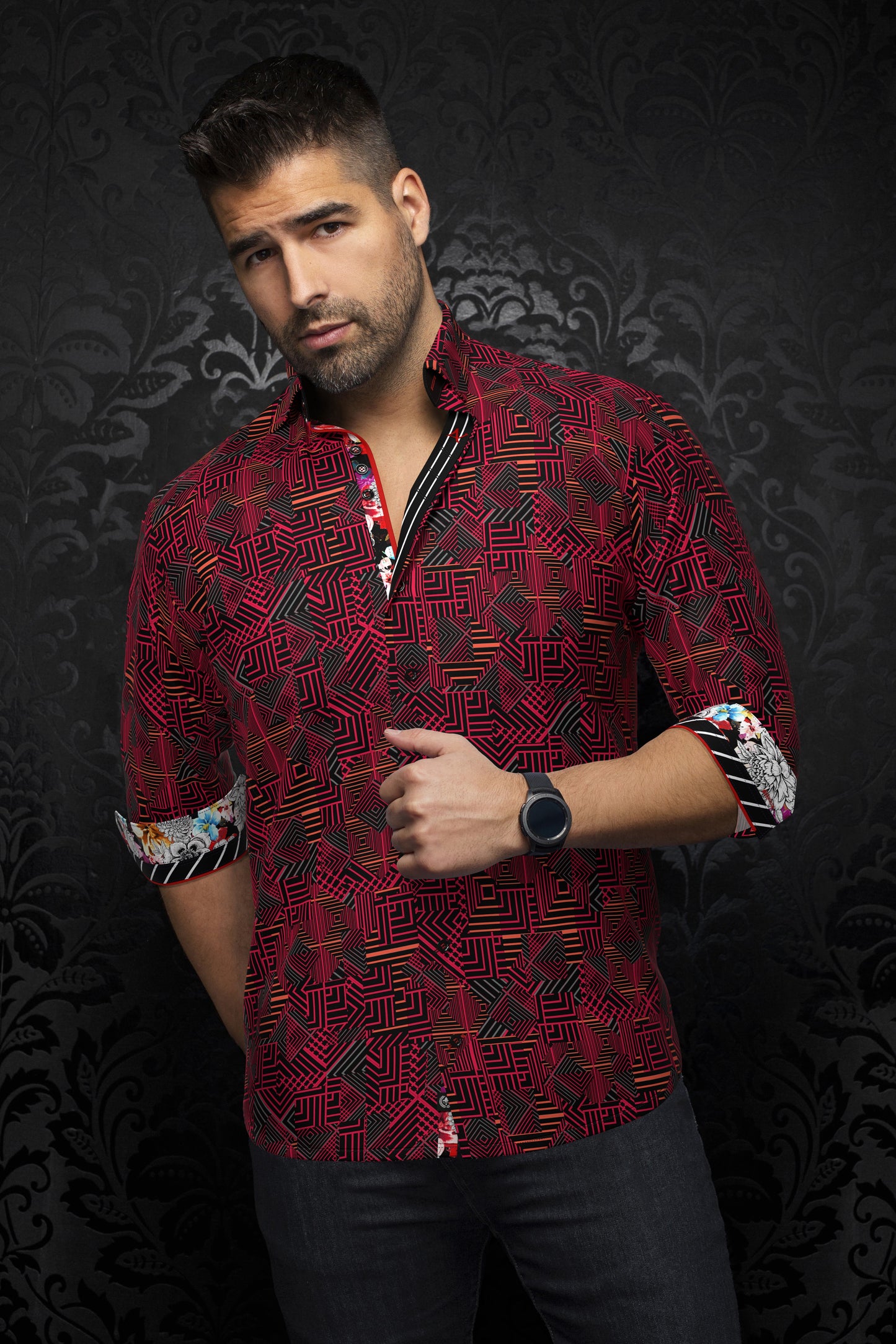 Men Au Noir Woven Shirt Arienzo Red