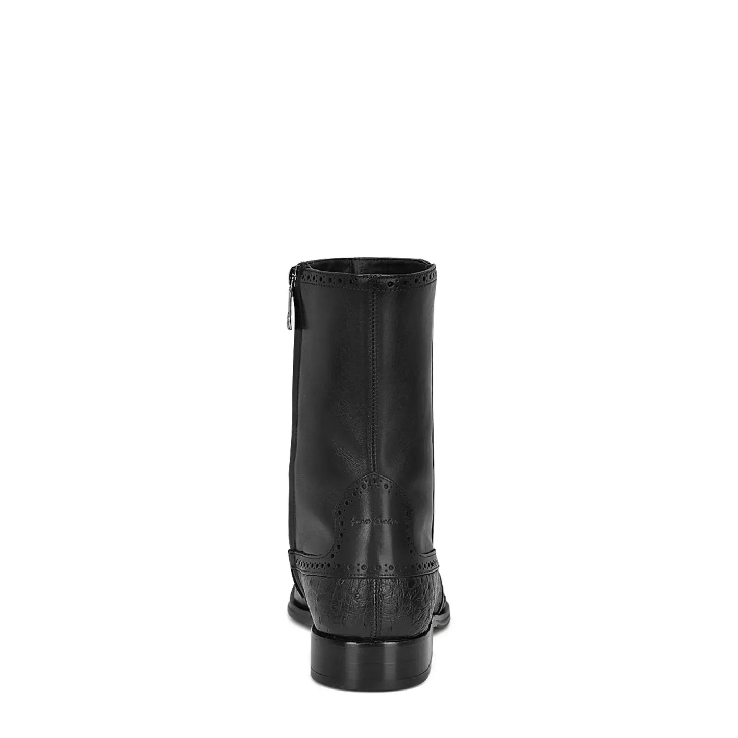 Black Mid-Calf Ostrich Boots—Round Toe, Zippered, Exotic Skin, Men's Footwear - Men Franco Cuadra Boot FC655 - El Rodeo Western Boutique