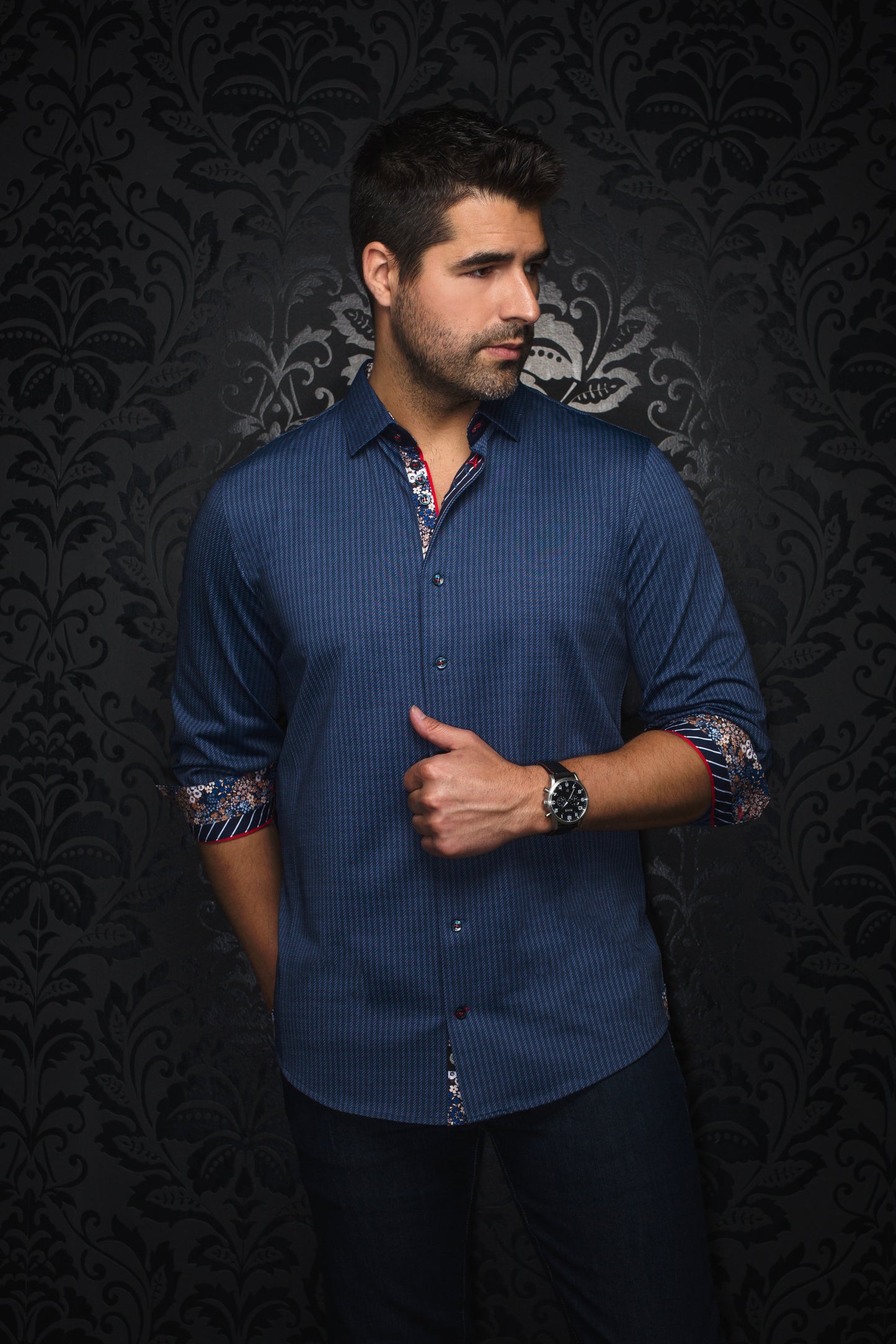 Men Au Noir Knit Shirt Bernado Blue