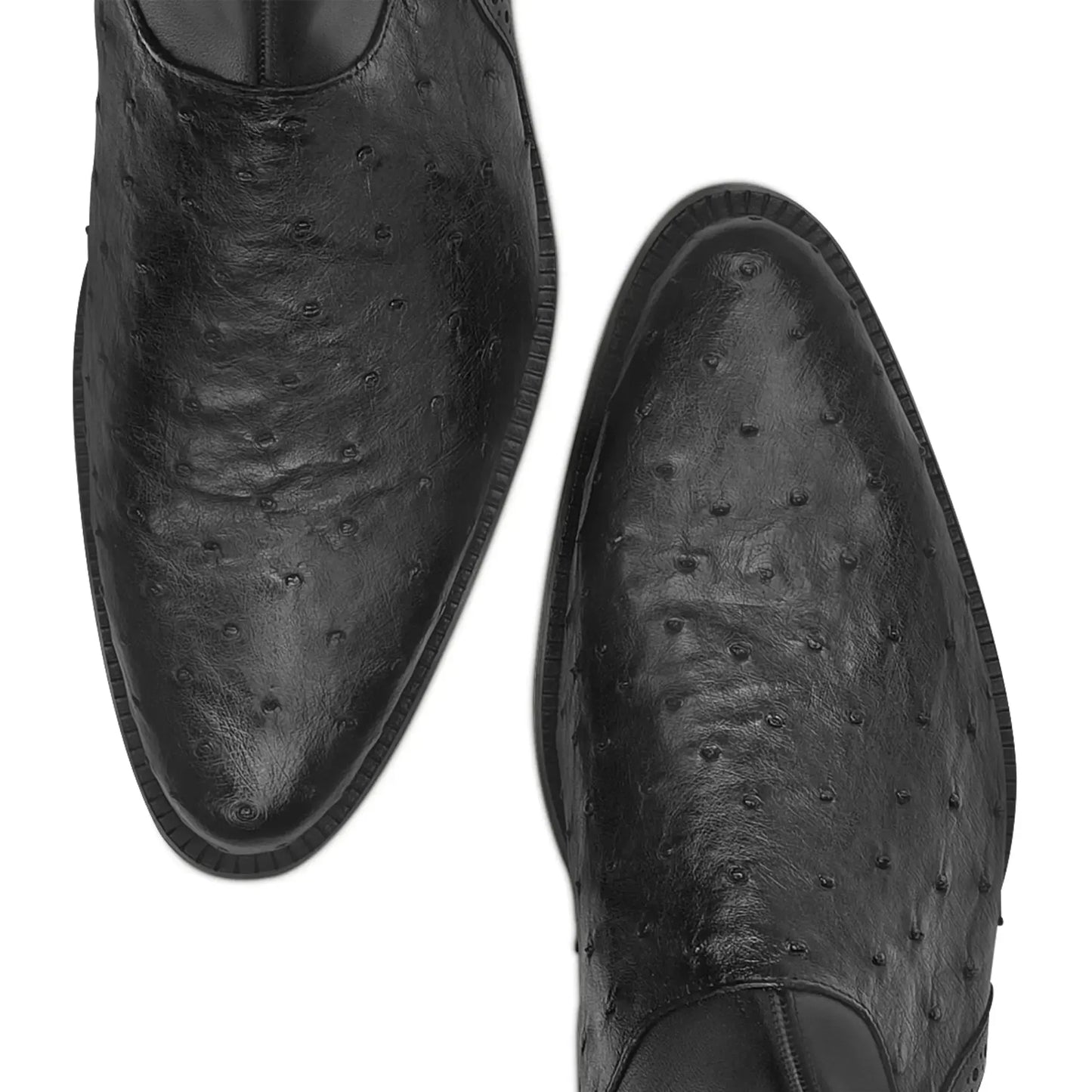Black Mid-Calf Ostrich Boots—Round Toe, Zippered, Exotic Skin, Men's Footwear - Men Franco Cuadra Boot FC655 - El Rodeo Western Boutique