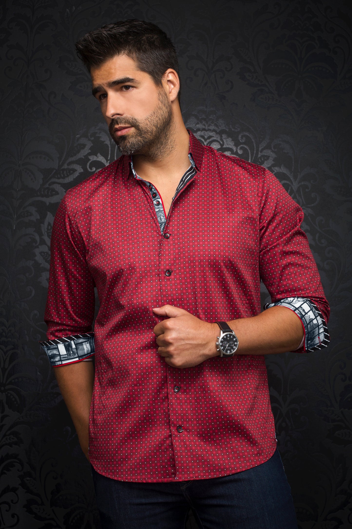 Men Au Noir Woven Shirt Bradford Burgendy