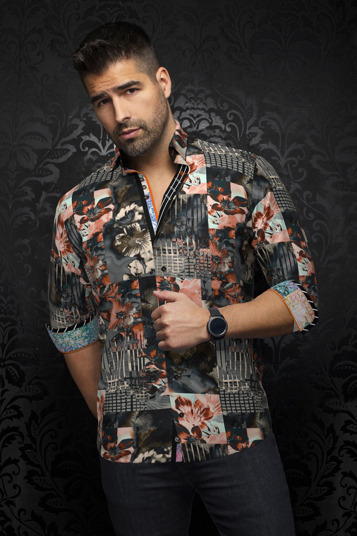 Men Au Noir Woven Shirt Brentano Grey