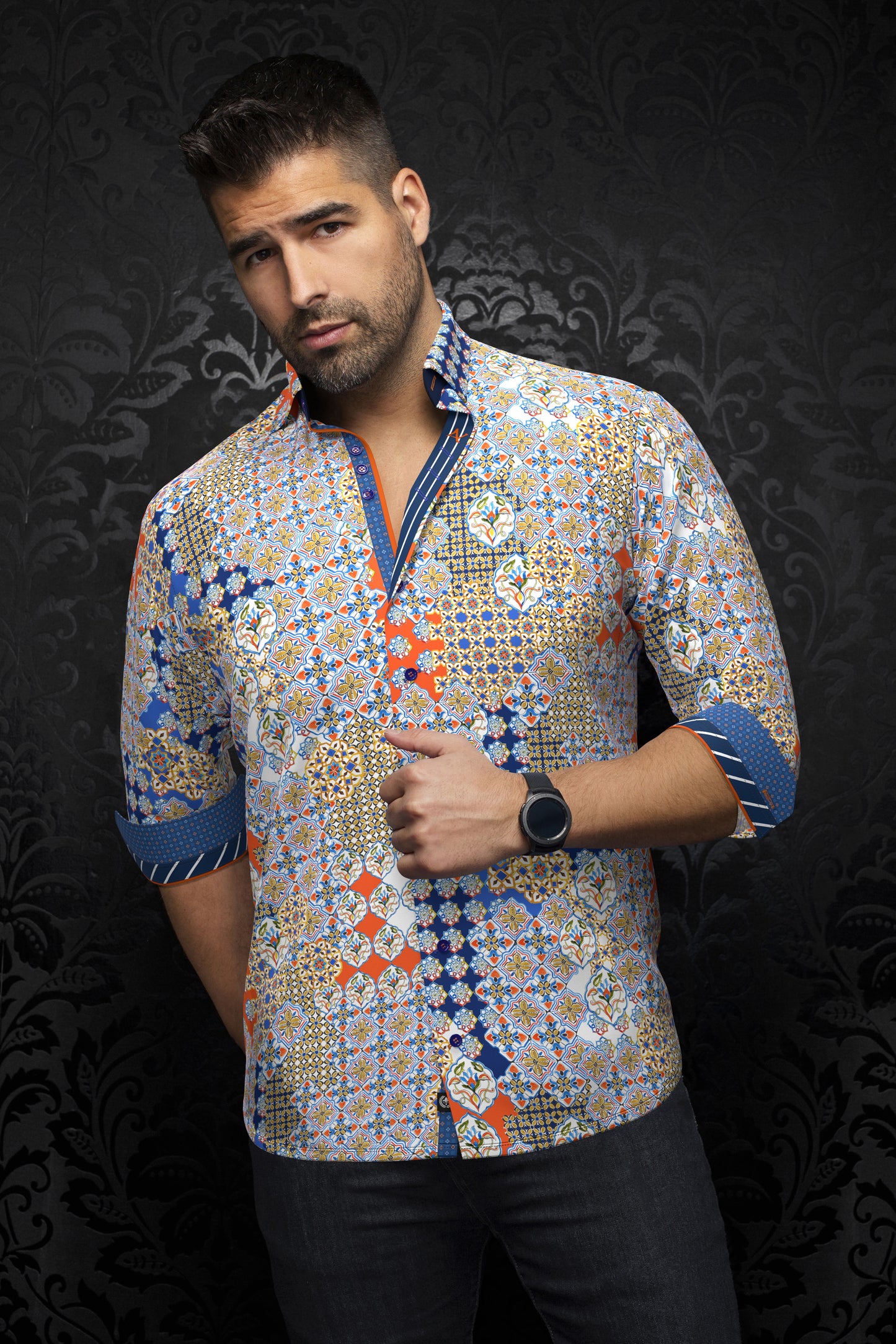 Men Au Noir Woven Shirt Carlson Orange