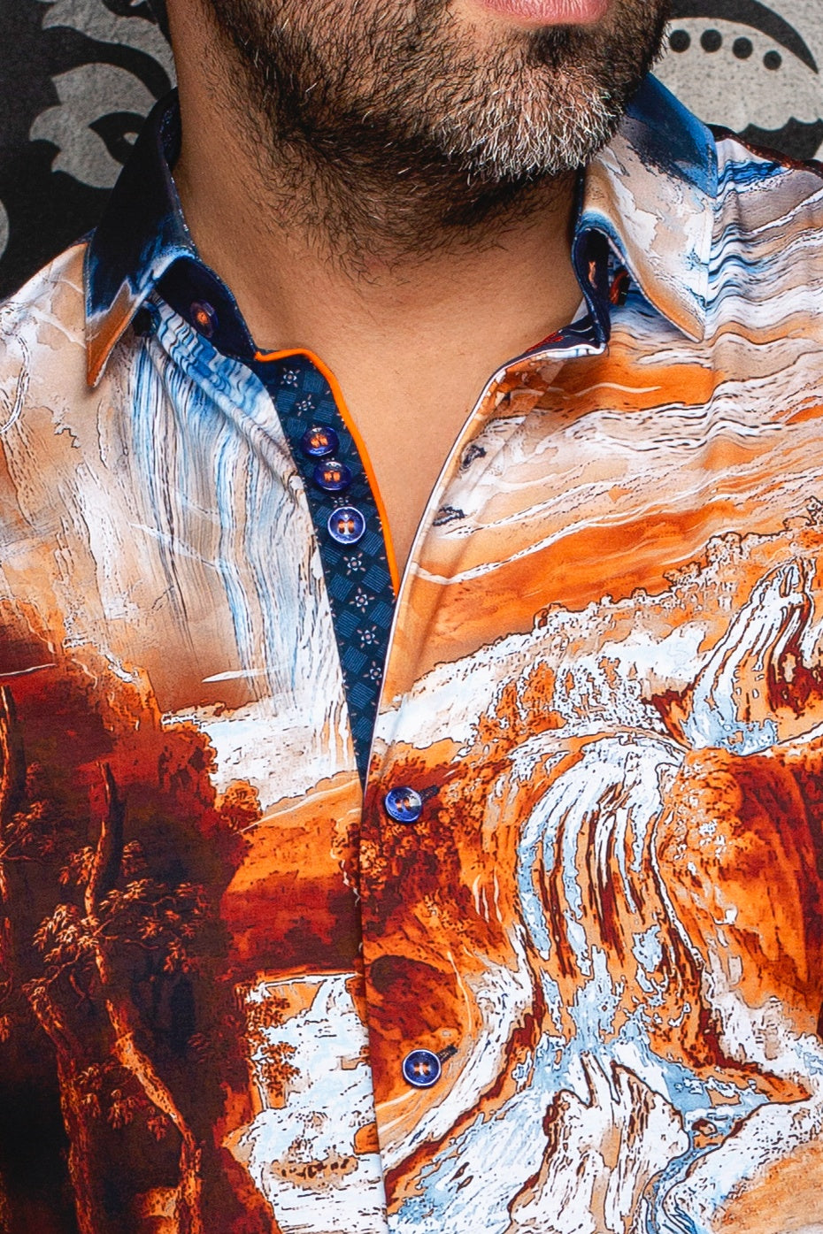 Men Au Noir Knit Shirt Cascades Blue/Brown