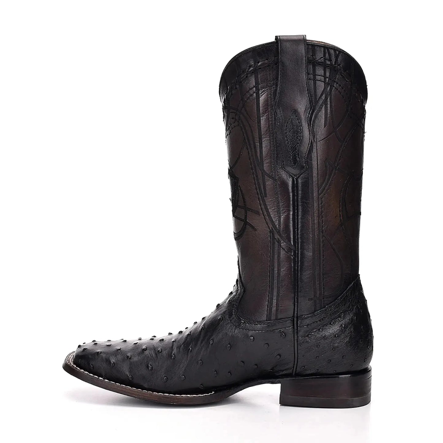 Western Ostrich Boots – Black Leather, Wide Square Toe Men’s Footwear - Men Cuadra Boot CU662 - El Rodeo Western Boutique
