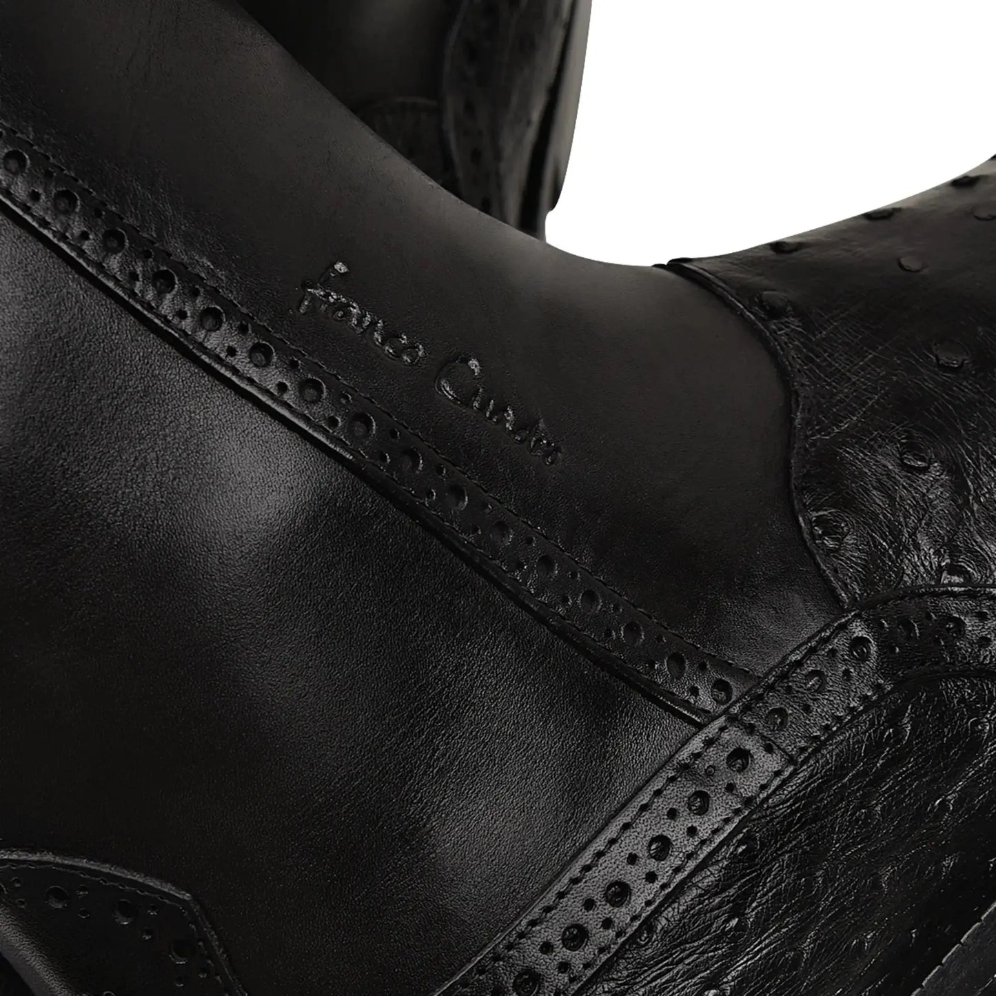 Black Mid-Calf Ostrich Boots—Round Toe, Zippered, Exotic Skin, Men's Footwear - Men Franco Cuadra Boot FC655 - El Rodeo Western Boutique