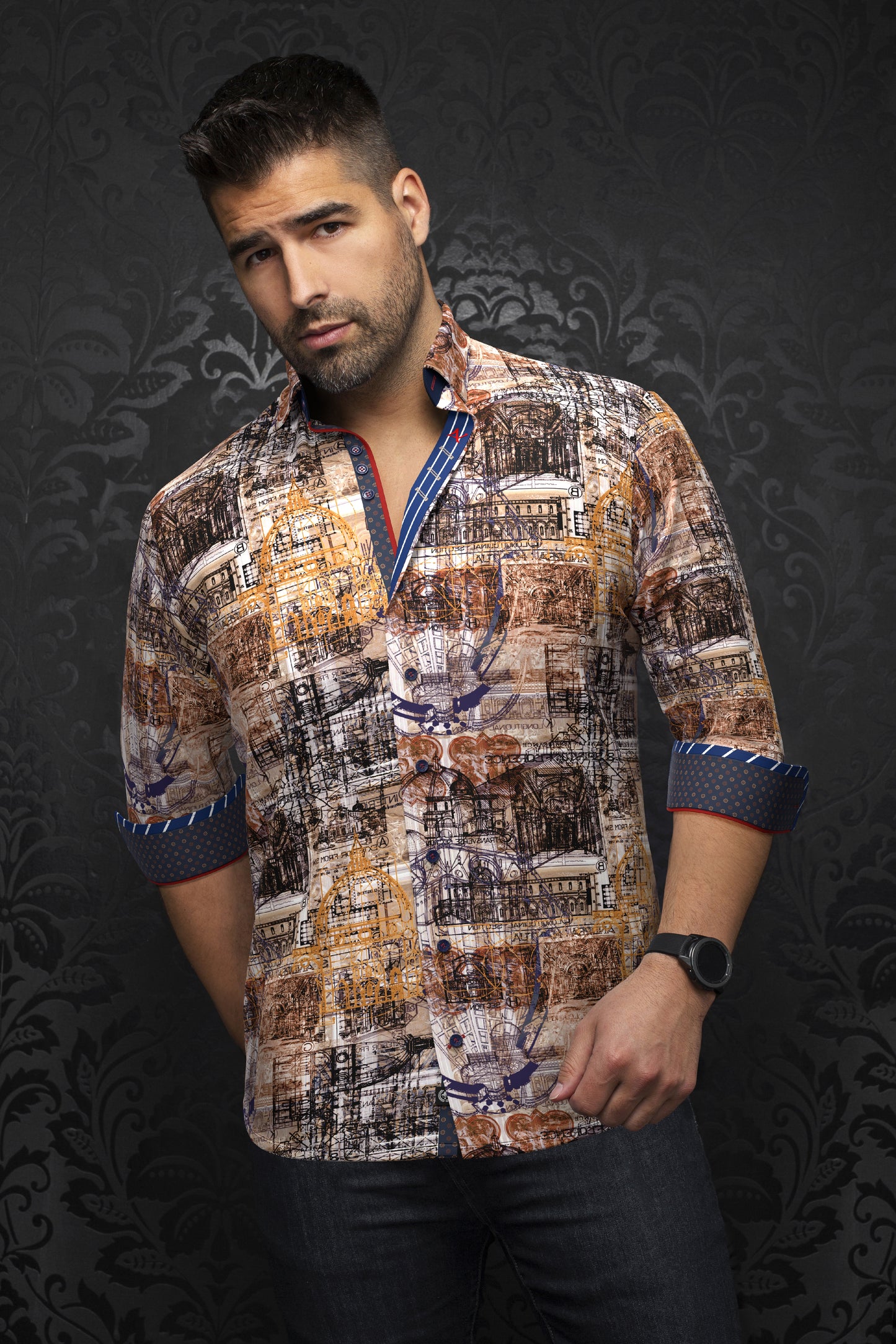 Men Au Noir Woven Shirt Florensio Tobacco