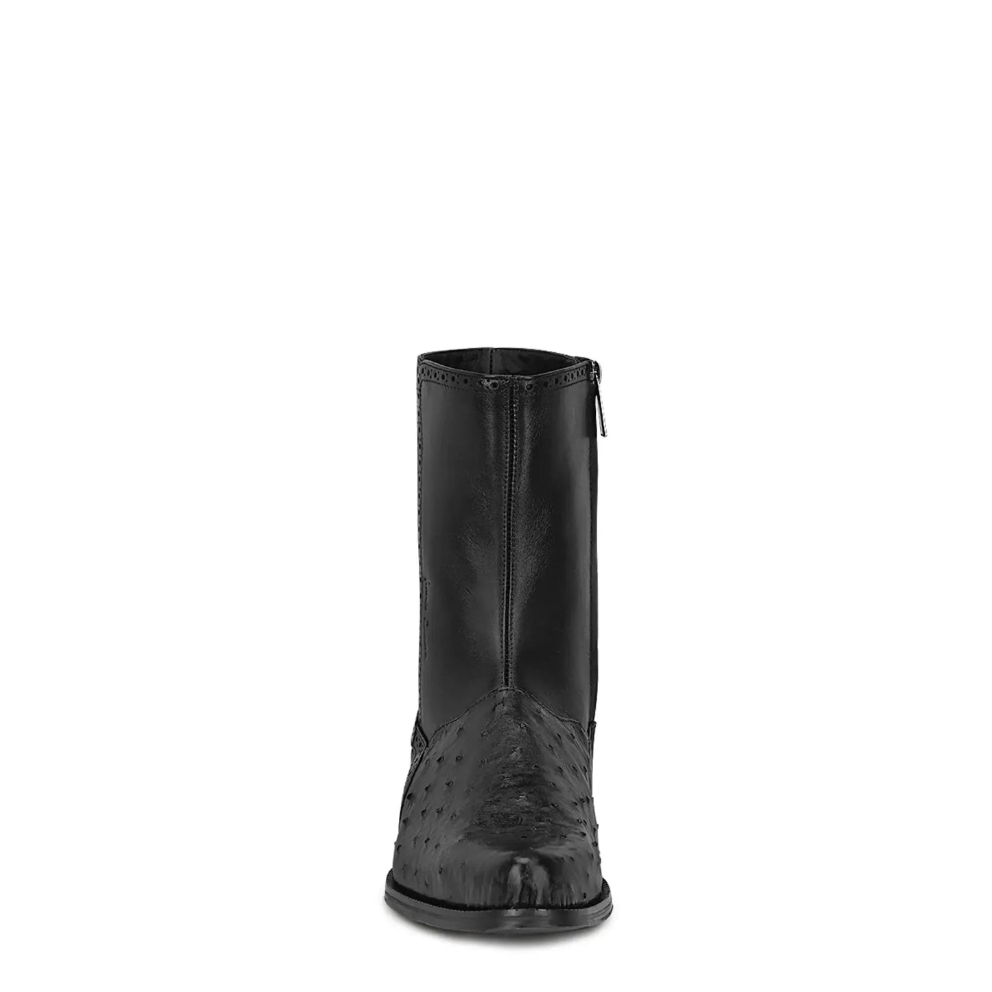 Black Mid-Calf Ostrich Boots—Round Toe, Zippered, Exotic Skin, Men's Footwear - Men Franco Cuadra Boot FC655 - El Rodeo Western Boutique