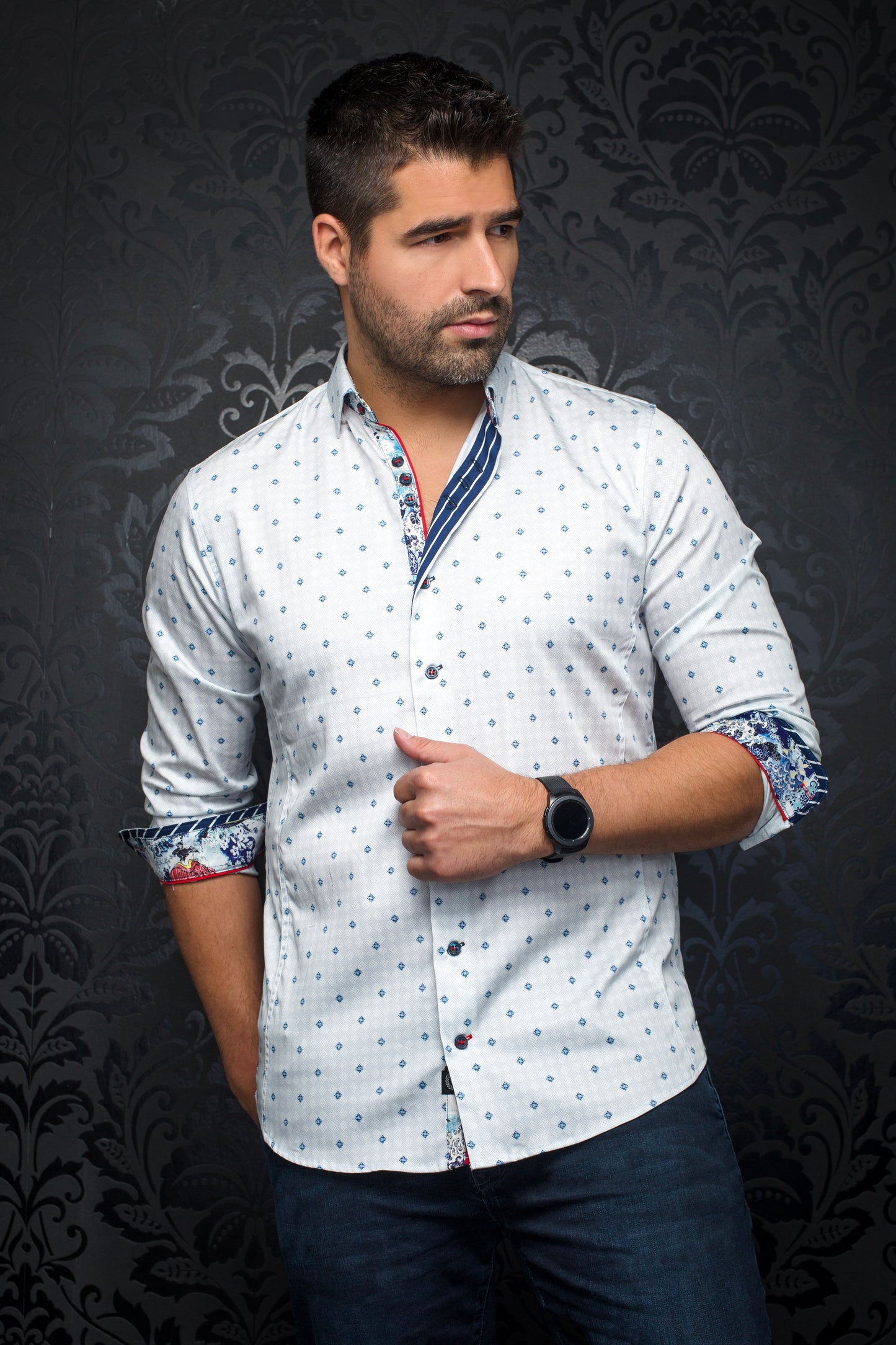 Men Au Noir Woven Shirt Gian Franco White Blue