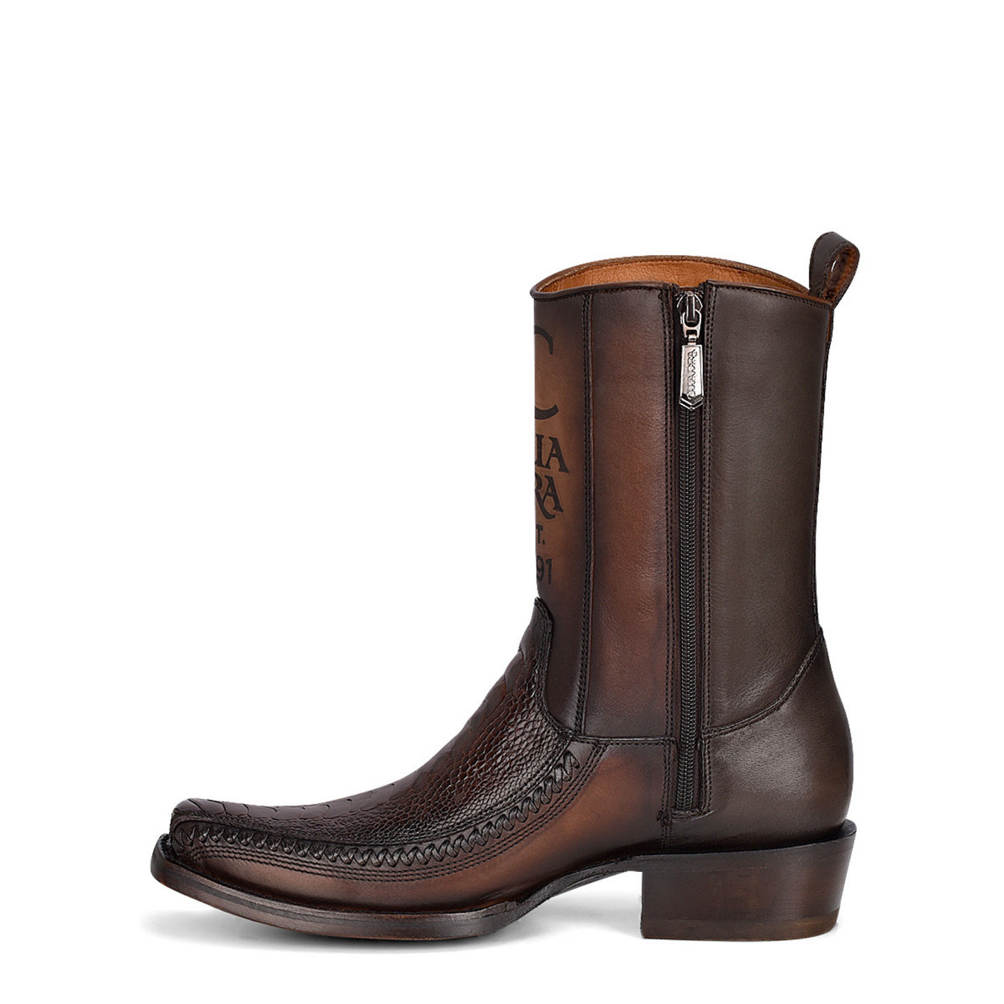 Men’s Exotic Ostrich Boots, Brown Skin Leather with Hook and Eye Closure - Men Cuadra CU631