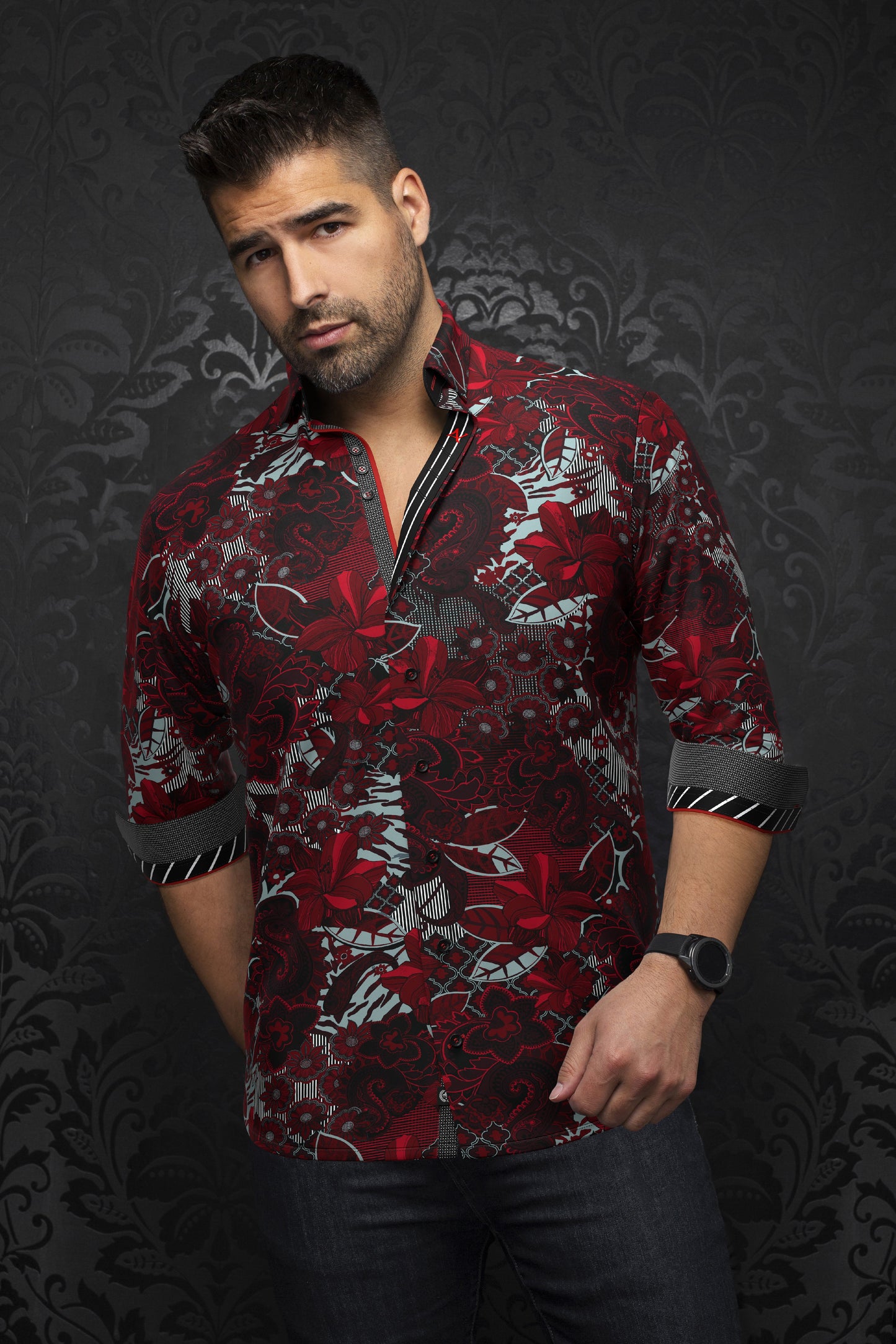 Men Au Noir Woven Shirt Machado Red
