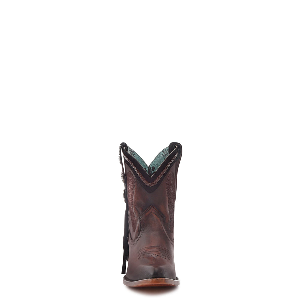 Cowhide Boots, Round Toe - Women Corral Ankle Boots N0005