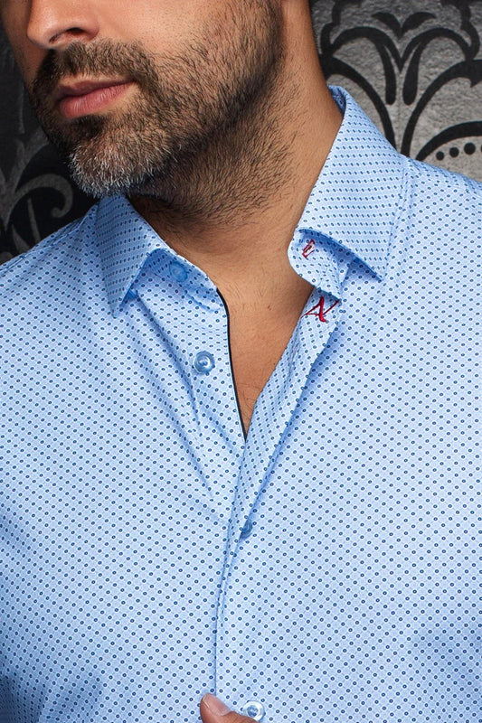 Men Au Noir Knit Short Sleeves Shirt Nick GEO Blue