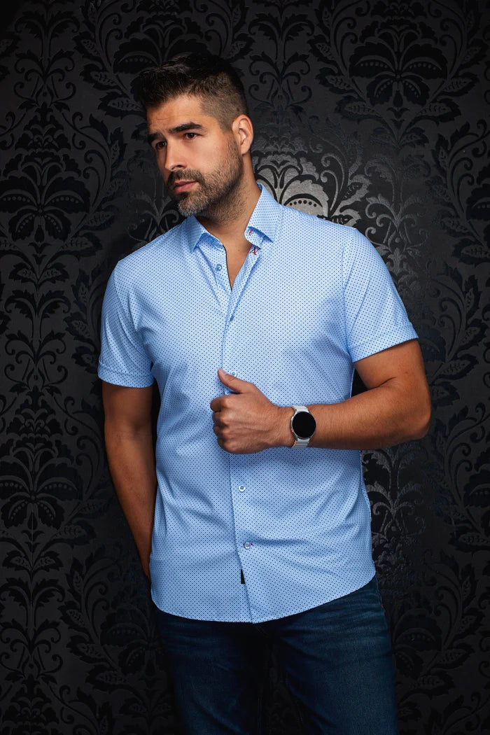 Men Au Noir Knit Short Sleeves Shirt Nick GEO Blue