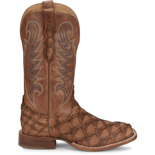 Western Pirarucu Fish Boots – Brown Leather, Square Toe, Pull-Up Straps - Men Tony Lama EP8271 - El Rodeo Western Boutique