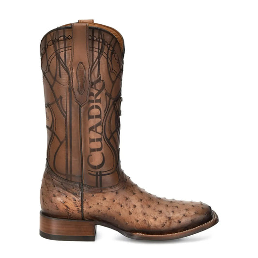 Brown Ostrich Leather Boots – Western Style with Pull Up Straps - Men Cuadra Boot CU744 - El Rodeo Western Boutique