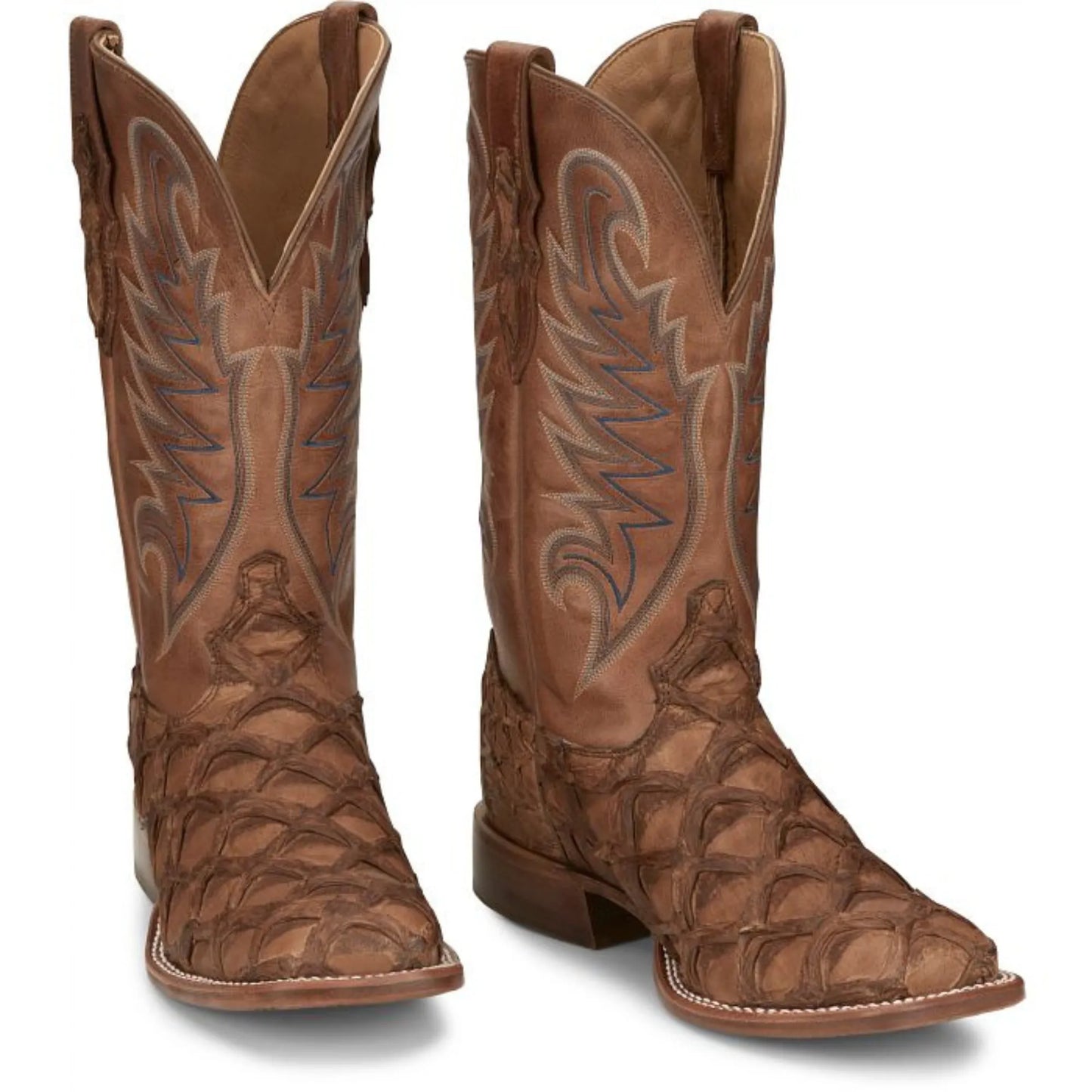 Western Pirarucu Fish Boots – Brown Leather, Square Toe, Pull-Up Straps - Men Tony Lama EP8271 - El Rodeo Western Boutique