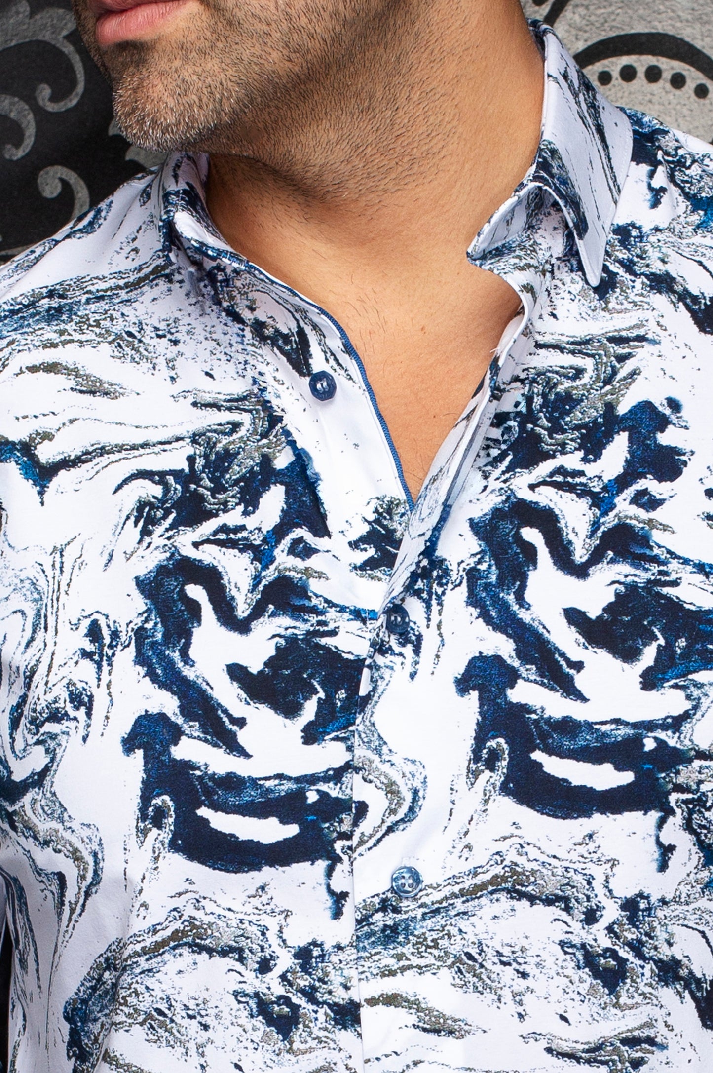 Men Au Noir Knit Shirt Thomas (LS) White Blue