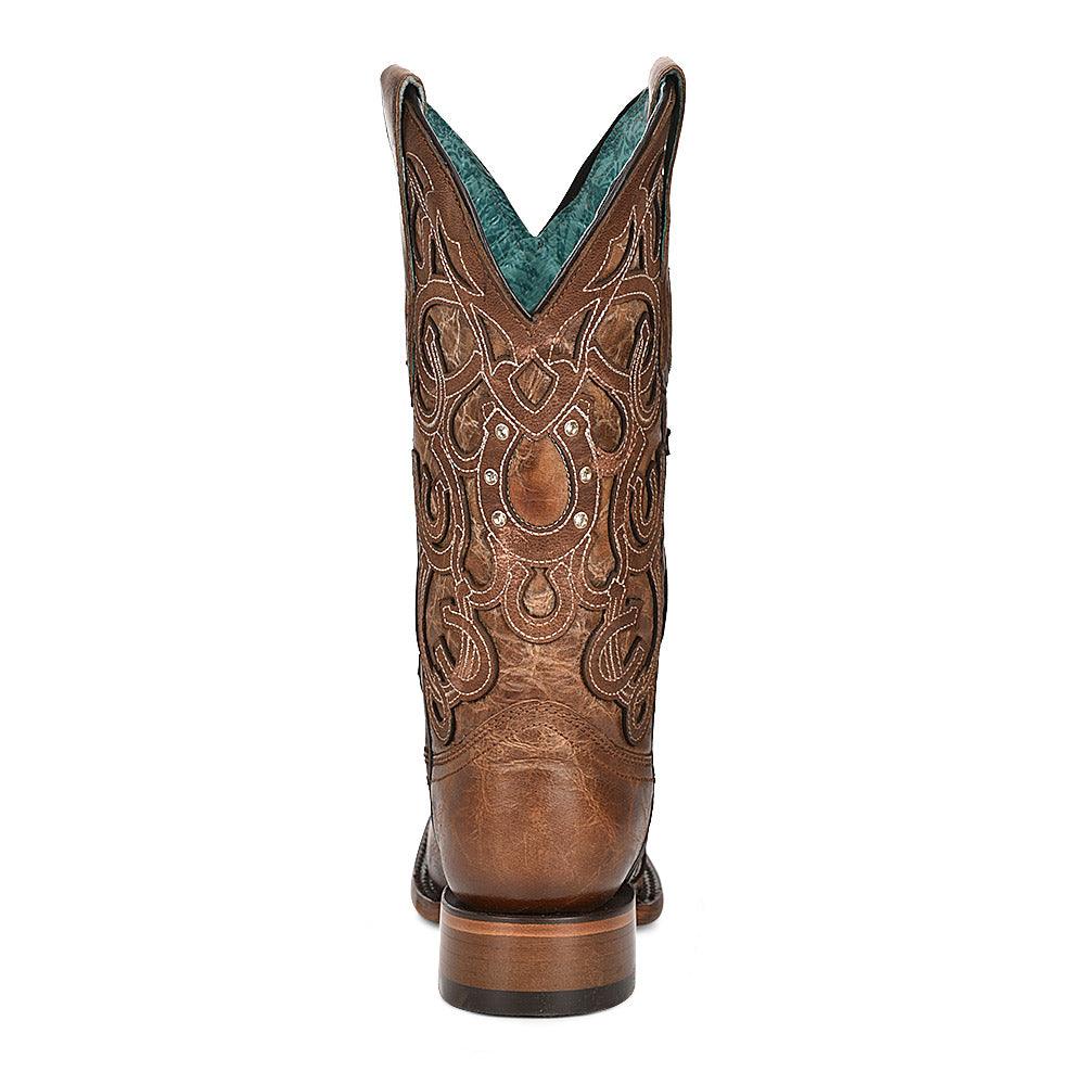 Women's Horseshoe Overlay Brown Square Toe Cowboy Boot - Corral Boots Z5136 - El Rodeo Western Boutique
