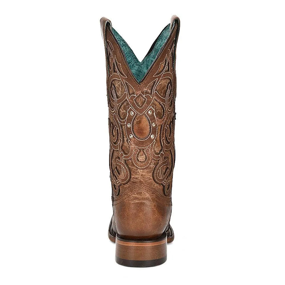 Women's Horseshoe Overlay Brown Square Toe Cowboy Boot - Corral Boots Z5136 - El Rodeo Western Boutique