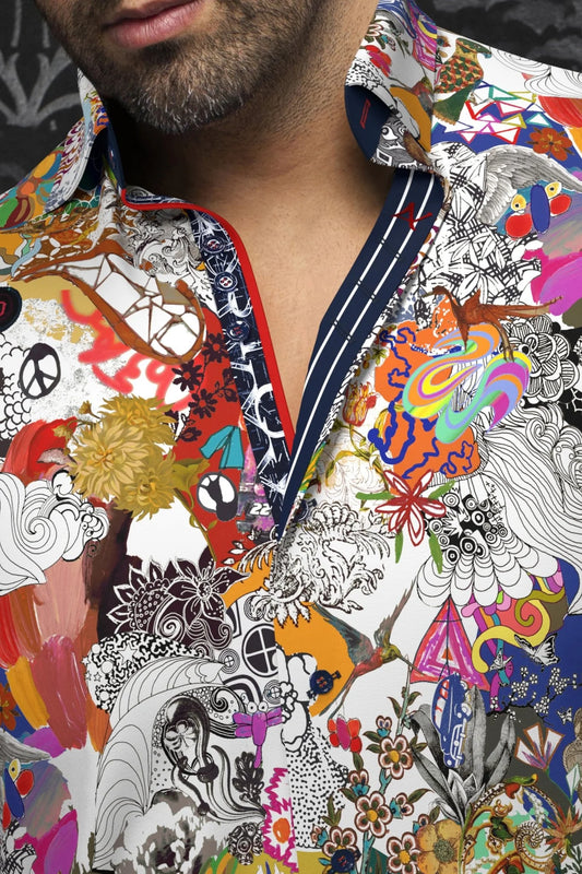 Men Au Noir Knit Shirt Balzar White Multi