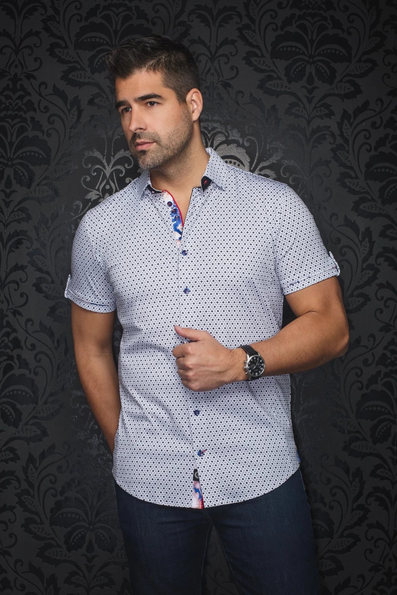Men Au Noir Knit Short Sleeves Shirt Oslin White