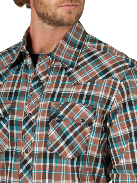 Men Wrangler Shirt Retro Blue/Brown 112318773