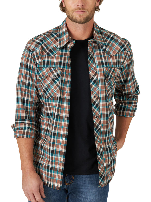 Men Wrangler Shirt Retro Blue/Brown 112318773